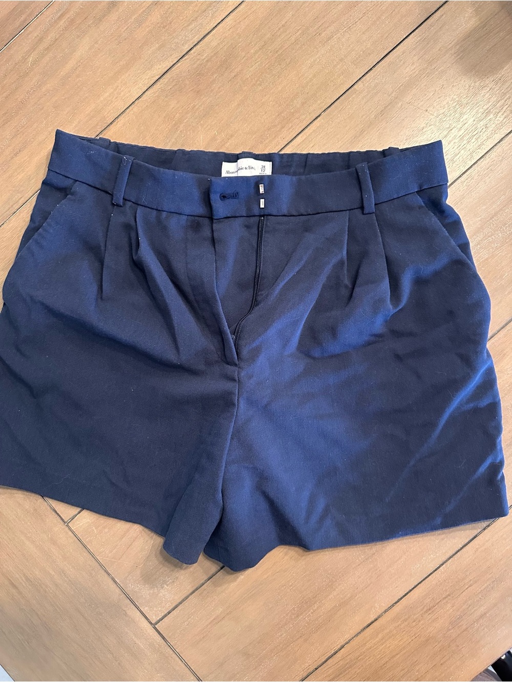 Abercrombie & Fitch Sloane Navy Pleated High-Waist Shorts
